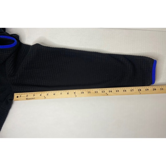 Lands End Black Fleece Jacket Mens Size Medium Zip Up Blue Trim Textured - Picture 8 of 14